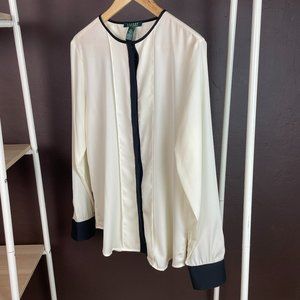 Ralph Lauren Tuxedo Blouse, Cream and Black, size L